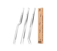 Set di pinzette da cucina, pinze professionali per alimenti in acciaio inox, pinzetta da cucina nera lunga per cucinare, impiattare, decorare e grigliare (ARGENTO, 25,5 CM)
