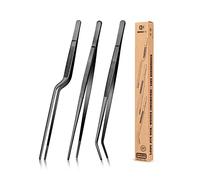 Set di pinzette da cucina, pinze professionali per alimenti in acciaio inox, pinzetta da cucina nera lunga per cucinare, impiattare, decorare e barbecue (NERO, 30,5 CM)