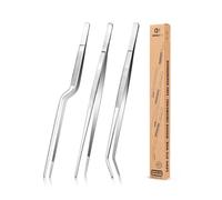 Set di pinzette da cucina, pinze professionali per alimenti in acciaio inox, pinzetta da cucina nera lunga per cucinare, impiattare, decorare e grigliare (ARGENTO, 30,5 CM)