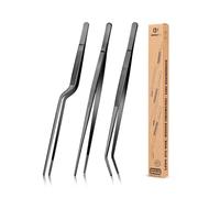 Set di pinzette da cucina, pinze professionali per alimenti in acciaio inox, pinzetta da cucina nera lunga per cucinare, impiattare, decorare e barbecue (NERO, 30,5 CM)