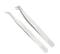 Set di pinzette di precisione Feita - confezione da 2 pinzette professionali inclinate e angolate per dare volume alle ciglia 3D 4D 6D, colore: argento