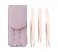 Set di pinzette per sipliv di 3, pinzette di precisione in acciaio inox e pinzette per sopracciglia appuntite con custodia da viaggio in pelle - rosa