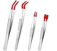 Set di pinzette rivestite in gomma da 1/4 pezzi | Punta piatta piegata che non rovina la punta in PVC siliconico(Red 4 pcs)