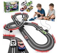 Set di pista da corsa con 4 auto ad alta velocità, pista elettrica 3 in 1, doppio gioco di corse con contatore e 2 controller, giocattolo circolare con design cavalcavia per bambini dagli 8 ai 12 anni