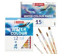 Set Di Pittura A Acquerello Royal Talens 24x12ml Tube, Blocco A4 E 5 Pennelli