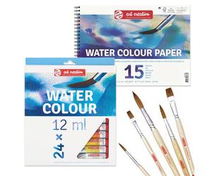 Set Di Pittura A Acquerello Royal Talens 24x12ml Tube, Blocco A4 E 5 Pennelli