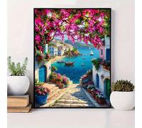 Set di pittura acrilica fai da te con kit digitale per adulti - tela senza cornice da 16x20 pollici, design di paesaggio marino, floreale e città, tela arrotolata senza pieghe, completo di vernice e p