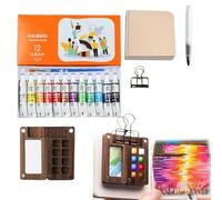 Set di pittura ad, 12 pezzi, set da viaggio per acquerelli, kit portatile per acquerelli con libro da disegno, tavolozza in legno per acquerelli, album da disegno o pittori, artisti,
