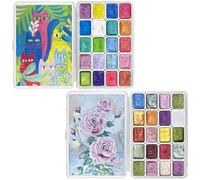 Set di pittura ad acquerello con spostamento forestale, set di 40 colori che cambiano colore, set di colori ad acquerello metallizzati scintillanti, tinta unita, stile matisse e rococò