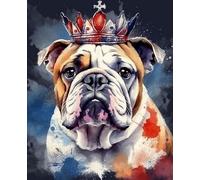 Set di pittura con i numeri, per adulti, dipinto a mano, pittura a olio, per decorazione della casa, (40 x 50 cm), corona colorata e bulldog senza cornice
