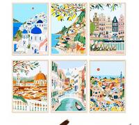 Set di pittura digitale fai-da-te per adulti, 6 pezzi, 40*50cm, con colori e pennelli, ideale per rilassarsi, pittura per numeri, fatto a mano, tela con disegno di un castello sulla spiaggia, decorazi