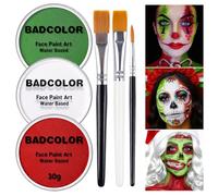 Set di pittura per viso e corpo verde, bianco e rosso, con bandiera del Messico, kit con pennelli per Halloween, vernici per il viso a base d'acqua, per elfo di Natale, Grinch, orchi, teschio del
