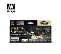 Set Di Pitture Black & White Vallejo | 8 X 17ml | 70151 Modello Char Promo