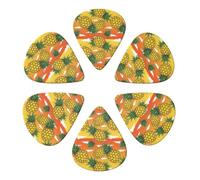 Set di plettri per chitarra in celluloide alla moda, ananas capovolto, confezione da 6 plettri per basso, mandolino, chitarristi acustici, multi-spessore 0,46 mm/0,71 mm/0,96 mm