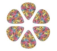 Set di plettri per chitarra in celluloide alla moda, motivo: scheletro da meditazione, teschio psichedelico, fungo, confezione da 6 plettri per basso, mandolino, chitarristi acustici, multi-spessor