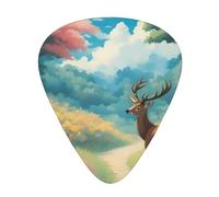 Set di plettri stampati con cervo dei cartoni animati - 12 pezzi, sottili, medi e spessi, adatti per chitarra, basso, chitarra elettrica e ukulele