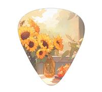 Set di plettri stampati con girasoli sotto il davanzale della finestra, 12 pezzi, sottili, medi e spessi, adatti per chitarra, basso, chitarra elettrica e ukulele