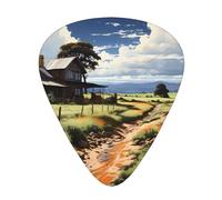 Set di plettri stampati con paesaggio idilliaco - 12 pezzi, sottili, medi e spessi, adatti per chitarra, basso, chitarra elettrica e ukulele