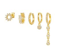 Set di polsini per orecchie 5 pezzi, orecchini a cerchio dorati impilabili con pietre di zircone, gioielli retrò Boho da donna