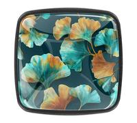 Set di pomelli quadrati in vetro con motivo a foglia di ginko, 30 mm, per cassettiere e cassetti, maniglie decorative per casa, cucina, camera da letto, confezione da 4
