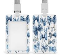 Set di porta badge con fiocchi blu e cordino di sicurezza in plastica ABS, porta targhette con finestra frontale trasparente, protezione per carte a scorrimento, regalo per infermieri, insegnanti, pe