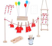 Set di Porta degli Elfi di Natale, Mini Accessori da Natalizio per Gnomi con Stendibiancheria e Vestiti in Legno, per Porte Gnomo, Decorazione Natalizia e Casa Delle Bambole 1/12