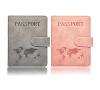 Set di porta passaporto per coppie, 2 pezzi, portafogli da viaggio Mr Mrs in pelle PU, copertine per passaporto abbinate con tasche per carte, regalo romantico da viaggio per gli amanti, Rosa e grigio