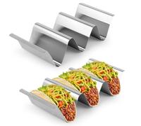Set di Porta Tacos da 2 Pezzi Supporto per Tacos in Acciaio Inossidabile, Vassoi per Tacos, Porta Tacos in Metallo, Supporto per Taco con Maniglie in Acciai Inox per Tacos, Saucisses Grillées, Crêpes