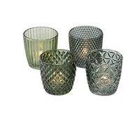 Set di portacandele Boltze Marilu 4 pezzi (verde, bicchieri decorativi per candele / tea light, portacandele Ø 8 cm, vari design, forma rotonda, porta tea light)