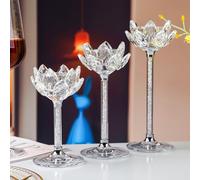 Set di portacandele in cristallo di loto (3 pezzi), in vetro bianco diamante, adatto per chiese, matrimoni, decorazione della casa, centrotavola estetico decorativo per Natale, feste e uso quotidiano