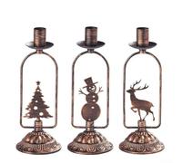 Set di portacandele natalizi da 3 a 22 cm, stile vintage, bronzo, pupazzo di neve/cervo/albero, decorazione per feste per candele coniche, decorazioni festive da tavolo e mensole (centrotavola