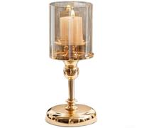 Set di portacandele vintage in vetro con elegante base in ferro, robusti candelieri in metallo per decorazione domestica, centrotavola romantico per soggiorno, tavolo da pranzo, matrimonio (grande oro
