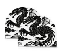 Set di portatovaglioli in acrilico alla moda con drago cinese nero bianco per feste, matrimoni, eventi, set di portatovaglioli autoportanti per la casa per tavolo, cucina, confezione da 2