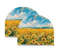 Set di portatovaglioli in acrilico con campo di girasole sotto luce solare luminosa per bagno, ristorante, autoportante oro, decorazione per la casa per bagno, ristorante, confezione da 2