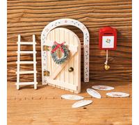 Set di porte in miniatura in legno con elfi di Natale per la cameretta dei