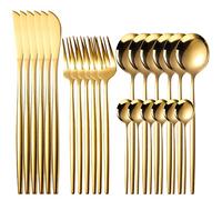 Set di Posate, 24 Pezzi per 6 Persone, D'oro Posate in Acciaio Inossidabile, lucidate a Specchio, Ideali per la casa, la Cucina, Il Ristorante e Come Regalo, con Confezione
