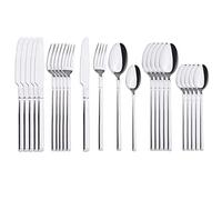 Set di posate 24 pezzi Set di posate in oro bianco 18/10 Set di posate in acciaio inossidabile Set di servizio da cucina Forchetta Cucchiaio Set da tavola Posate d'argento Acciaio inossidabile (Oro