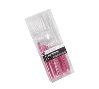 Set di posate: 6 forchette, 6 coltelli e 6 cucchiaini 20 set, riutilizzabili, vetro e rosa, resitenti, ideali per picnic, viaggi, eventi