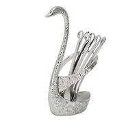 Set di posate alla moda per caffè, dessert, frutta, cucchiaio, con decorazione per porta piume di cigno, stoviglie per la casa (Cigno in piuma d'argento più cucchiaio)