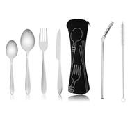 Set di posate con borsa portatile, posate in acciaio inox, set di utensili da campeggio con borsa in neoprene per attività all'aperto, viaggi, picnic, ufficio, scuola, pranzo, 4 pezzi, con 1 cannucce