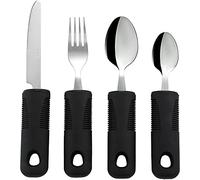 Set di posate con manici extra larghi, manici spessi, impugnature per corfort, ideale per la sala da pranzo per anziani disabili, artrite e morbo di Parkinson sofferenti di tremori (4 pezzi nero)