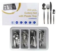 Set di posate da 200 pezzi, con portaposate, 50 cucchiai da zuppa, coltello da menù, cucchiaio da caffè, in acciaio inox, lavabile in lavastoviglie