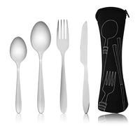 Set di posate da 4 pezzi con custodia portatile, posate in acciaio inox, set di utensili da campeggio con borsa in neoprene, per esterni, viaggi, picnic, ufficio, scuola, portapranzo