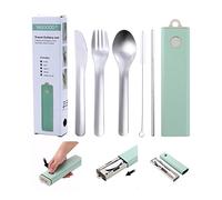 Set di posate da campeggio con custodia, set di posate riutilizzabili con coltello, forchetta, cucchiaio, cannuccia, spazzola picnic per uso domesticoviaggiocampeggio Set di posate in custodia