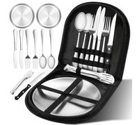 Set di Posate da Campeggio per 2 Persone, 10 Pcs Set di Stoviglie da Campeggio in Acciaio Inossidab, Di Alta Qualità, Portatile e Leggero, per Attività All'Aperto, Picnic e Barbecue