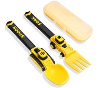 Set Di Posate Da Costruzione Posate Bambini - Adatte A Forchetta E Cucchiaio Per Bambini - Posate Da Escavatore Per Bambini, Set Di Posate Portatili Per Bambini Di 1, 2, 3, 4, 5 Anni - Giallo