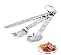 Set di posate da viaggio | 3 pezzi di posate in acciaio portatile e bobine | Set di posate da campeggio per pranzo, campeggio, viaggi, ufficio, picnic, barbecue, scuola, a casa