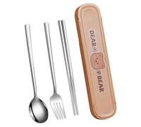 Set di posate da viaggio - design orsetto, utensili portatili riutilizzabili | forchetta cucchiaio coltello, kit da tavola da campeggio | ecologico e leggero per viaggi, ufficio, scuola, pranzo