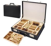 Set di Posate in Acciaio Inossidabile da 72/84 Pezzi con lucidatura a Specchio Oro/Argento, Lavabile in lavastoviglie, Set di coltelli, forchette, cucchiai, Confezione Regalo per l