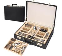 Set di Posate in Acciaio Inossidabile da 72/84 Pezzi con lucidatura a Specchio Oro/Argento, Lavabile in lavastoviglie, Set Regalo con Coltello, forchetta, Cucchiaio per la Cucina d